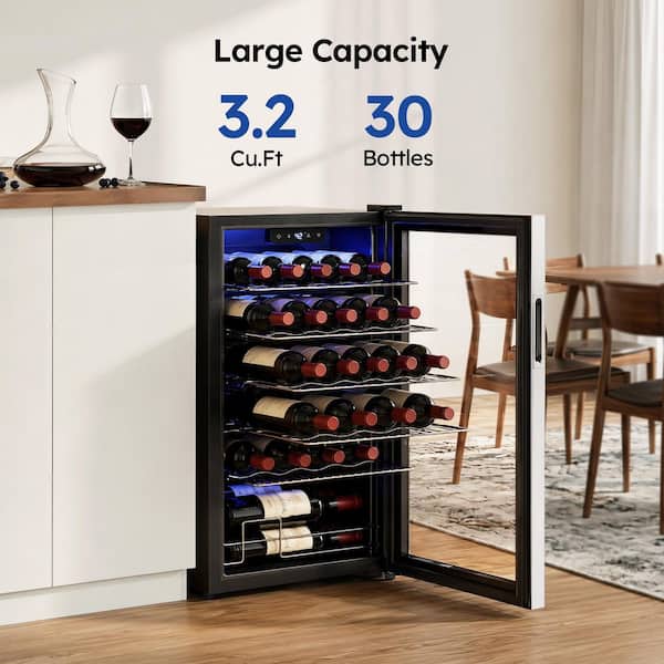 20 in. Digital Control 30-Bottle Wine Cooler in Stainless Steel, Freestanding