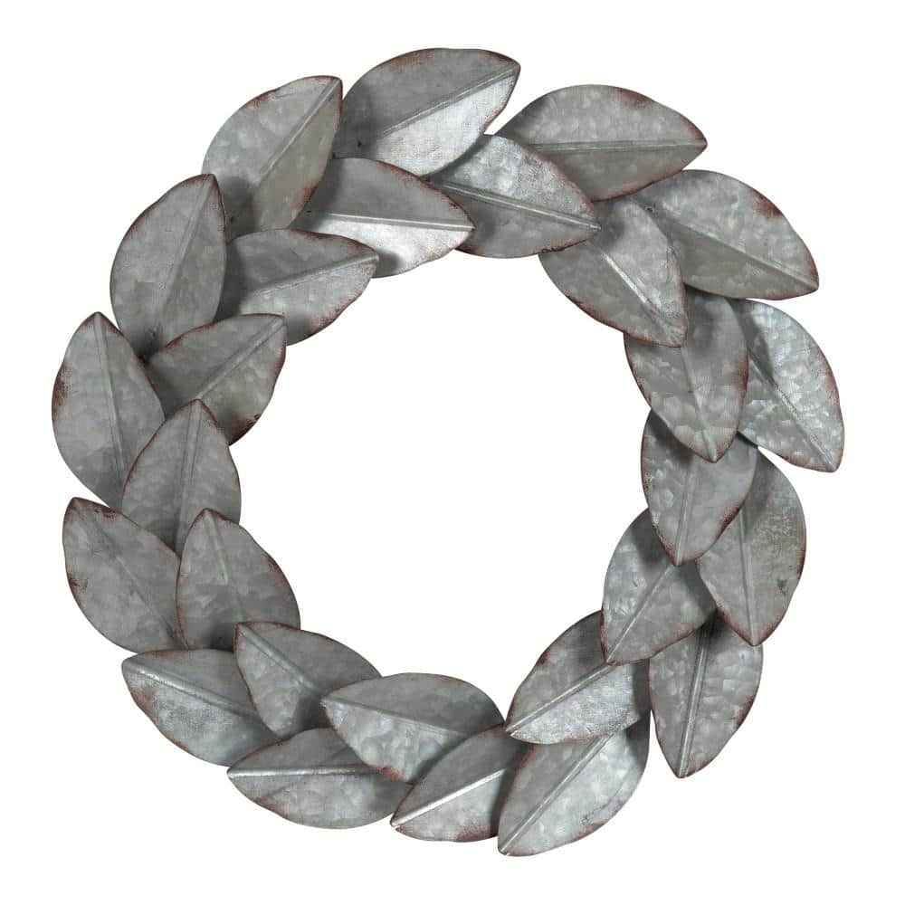 Kate and Laurel Magnolia Wreath Metal Pewter Wall Art 215183 - The Home ...