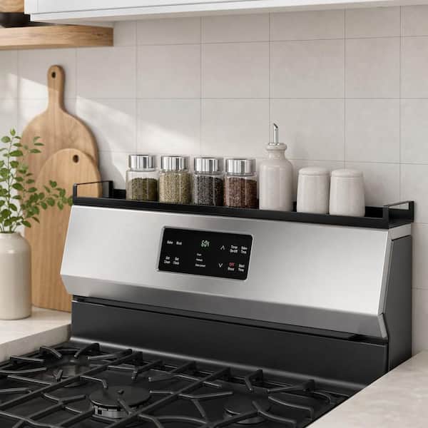 20 in. 30 in. Adjustable Matte Black 4 x Strong Magnetic Stove Top Shelf, Oven Shelf Spice Rack, Seasoning Organizer