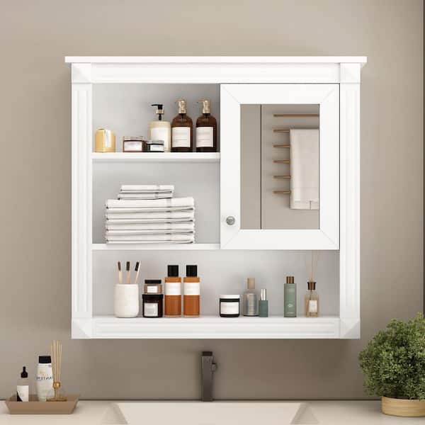 32 in. W x 28.7 in. H White Rectangular Surface Mounted Medicine Medicine Cabinet with Mirror and Adjustable Shelves