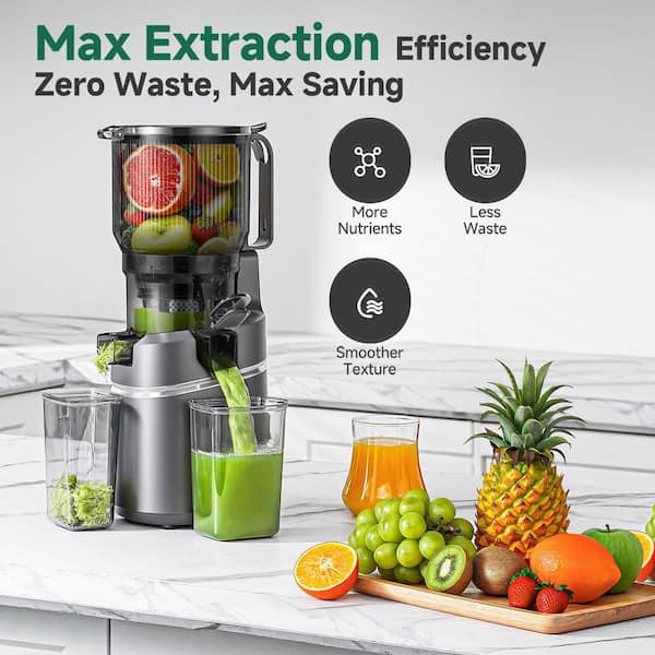 amzchef 250W 85 oz. Black Masticating Juicer with 5.9 in Wide Chute for Whole Fruits, 55RPM Slow Juicer with Automatic Reverse HL-JE1HD20-78M