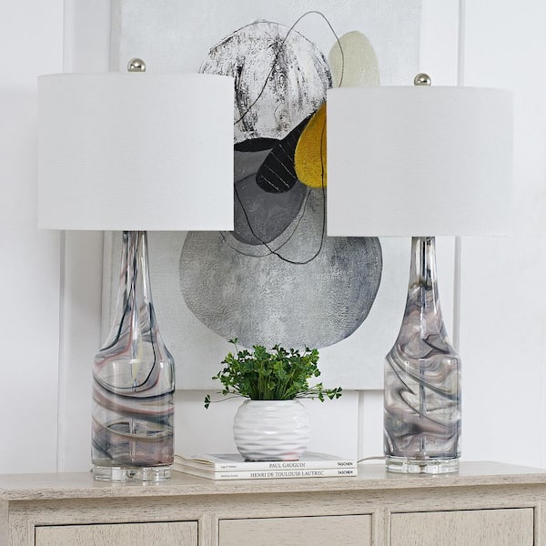 Maxax Denver 28.5 in. Gray Modern Dimmable Glass Bedroom Living Room Bedside Desk Nightstand Table Lamps (Set of 2)