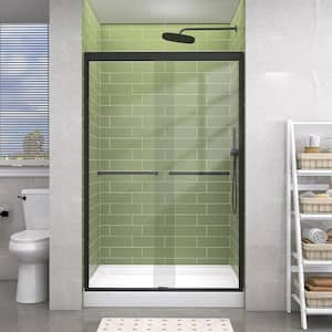 48 in. W x 72 in. H Sliding Shower Door Framed Shower Door in Black Finish Alcove Shower Doors 1/4 in. Tempered Glass