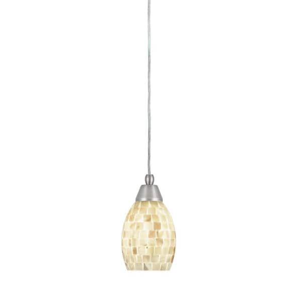 Unbranded Bryson 100-Watt 1-Light Brushed Nickel Shaded Pendant Light Mini Pendant with 5 in. Ivory Glaze Glass No Bulb Included