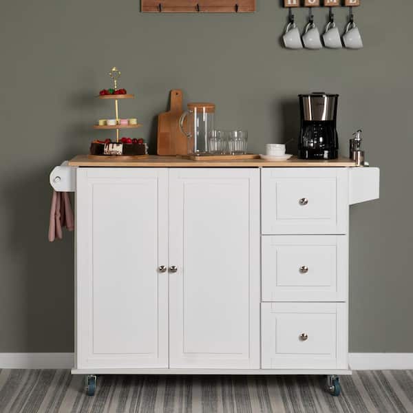 Phi Villa White Kitchen Island Ultility Cart Storage Cabinet With Wheels Thd If 432a Phi Villa White Kitchen Island Ultility, Can You Use A Sideboard As Kitchen Island Uk