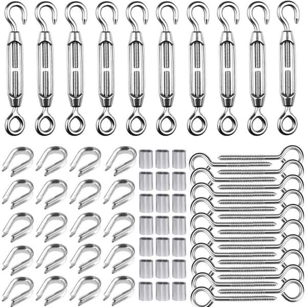 Afoxsos 1/8 in. Stainless Steel Turnbuckle Tensioner Kit Cable for Cable Railing System w/ Eye Hook Sleeves, Thimbles, 90-Pieces