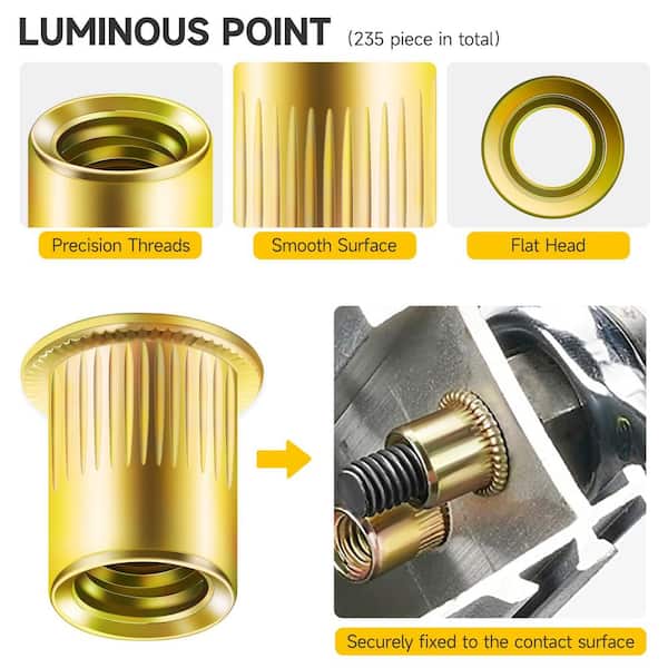 MYWISH 235-Piece Zinc-Plated Carbon Steel Rivet Nut Assortment Kit