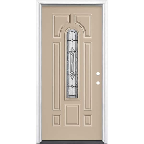 Masonite 36 in. x 80 in. Providence Center Arch Painted Left Hand Steel Prehung Front Exterior Door with Brickmold
