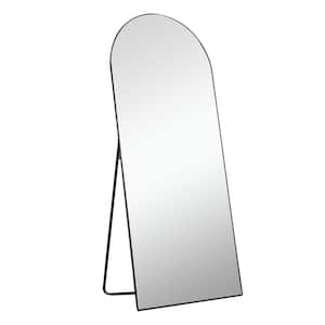 29 in. W x 70 in. H Arched Full Length Mirror in Black with Stand