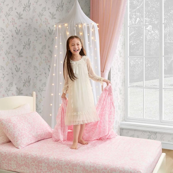 Laura Ashley Toile Unicorn 3-Piece Pink Microfiber Twin Sheet Set