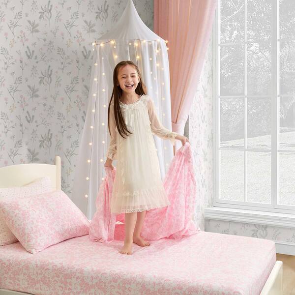 Laura Ashley Toile Unicorn 4-Piece Pink Microfiber Queen Sheet Set