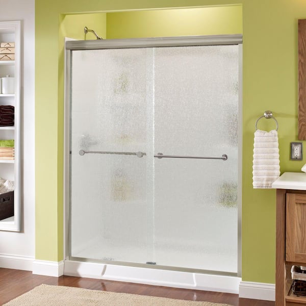 Delta Traditional 59-3/8 in. W x 70 in. H Semi-Frameless Sliding Shower Door in Nickel with 1/4 in. Tempered Rain Glass