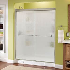 Traditional 59-3/8 in. x 70 in. Semi-Frameless Sliding Shower Door in Nickel with 1/4 in. (6mm) Rain Glass