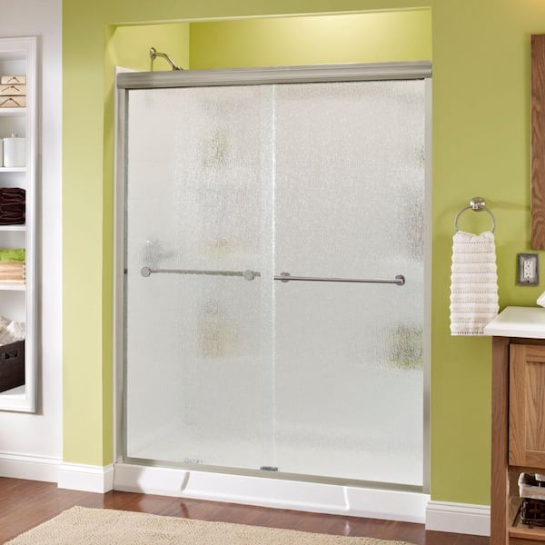 Delta Traditional 59-3/8 in. x 70 in. Semi-Frameless Sliding Shower Door in Nickel with 1/4 in. (6mm) Rain Glass