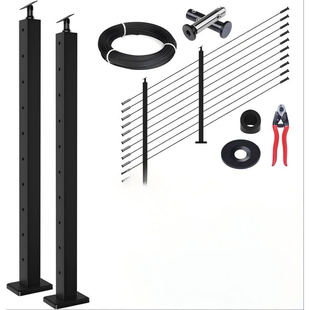 5-10 ft. Stainless Steel Modular Black Cable Railing Kit, Cable Railing System for Stairs Length Adjustable Easy DIY