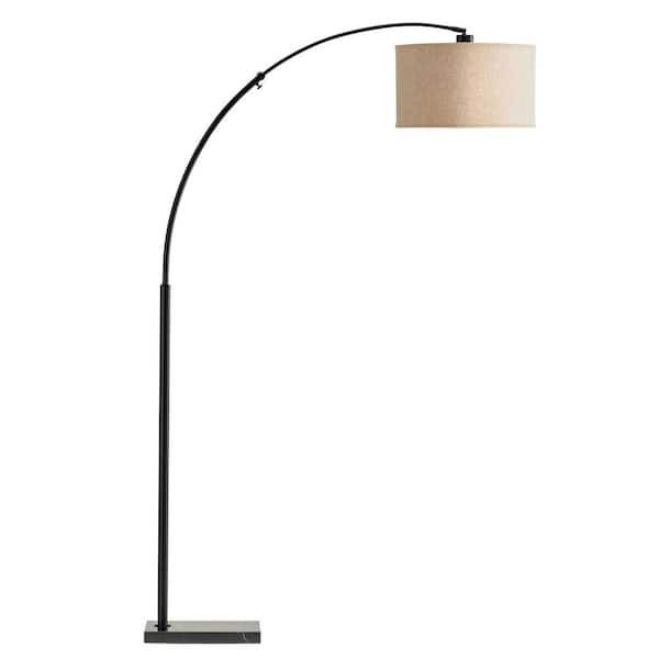Logan 76 in. Classic Black Modern 1-Light Adjustable and Extendable LED Floor Lamp with Beige Fabric Drum Shade