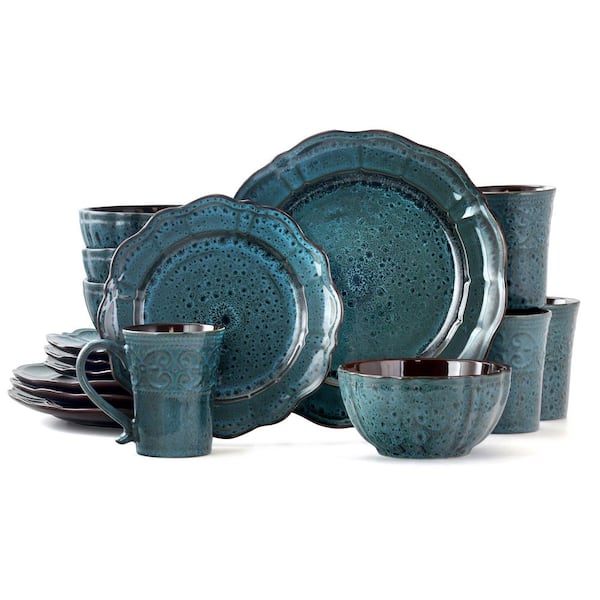 Elama Stoneware Dinnerware Collection Multi-Color 16 Piece 