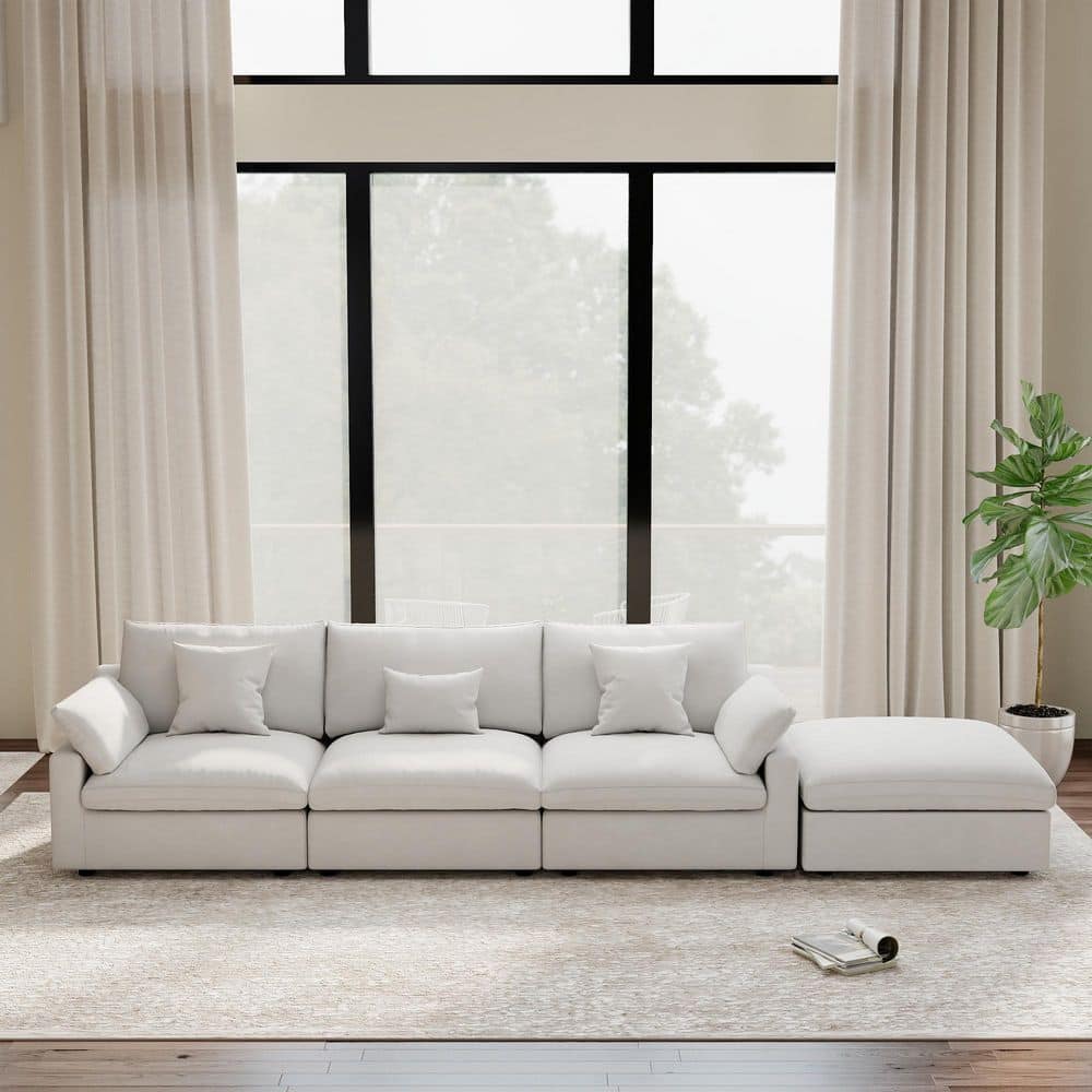117.3 in. Slope Arm 4-piece Linen Deep Seat Modular Free Combination Sectional Sofa with Removable Covers in Beige price history on PriceWatchPro