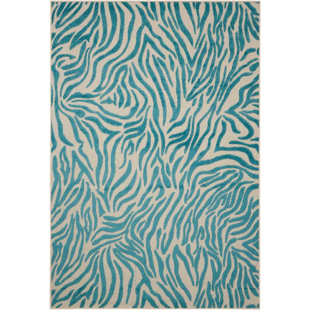 Aloha Blue Flat Woven Synthetic Stain-Resistant Area Rug