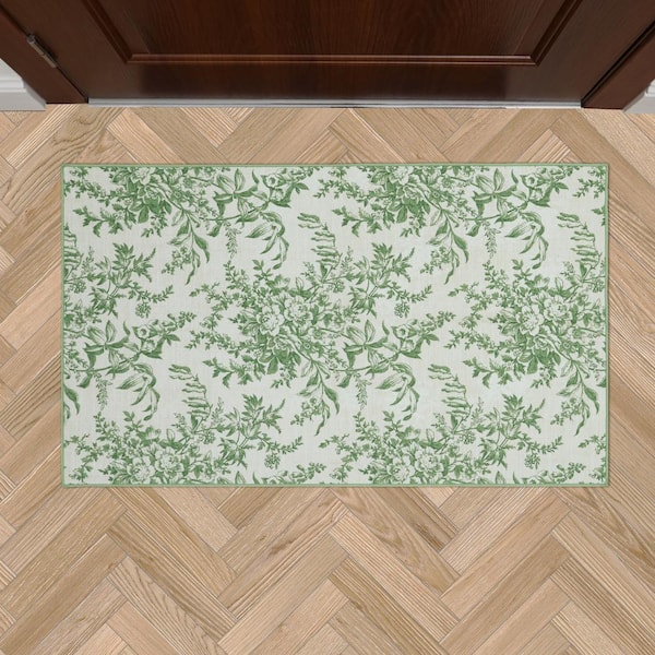 Bedford Floral Chenille Sage Ivory 2 ft. x 4 ft. Polyester Accent Rug
