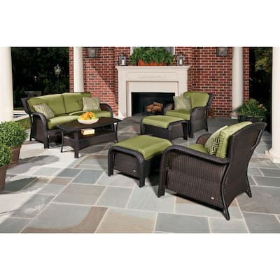 Strathmere 6-Piece Deep Wicker Patio Seating Set with Cilantro Green Cushions