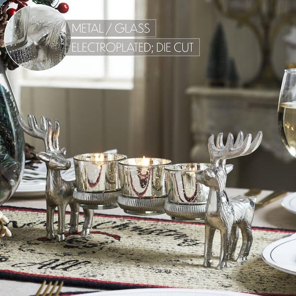 VHC BRANDS 13 inch Metal Reindeer Christmas Votive Candle Holder