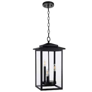 21 in. 3-Light Matte Black Transitional Outdoor Pendant Light with Clear Glass