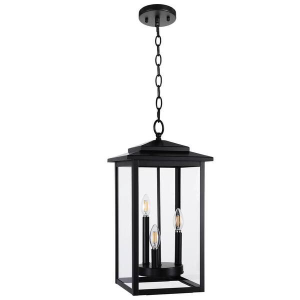 LamQee 21 in. 3-Light Matte Black Transitional Outdoor Pendant Light ...