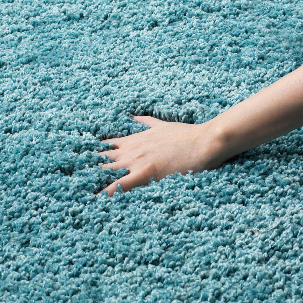 Aqua Blue Tufted Shag Rectangular Rug, 10' x 14', Easy Care Handmade