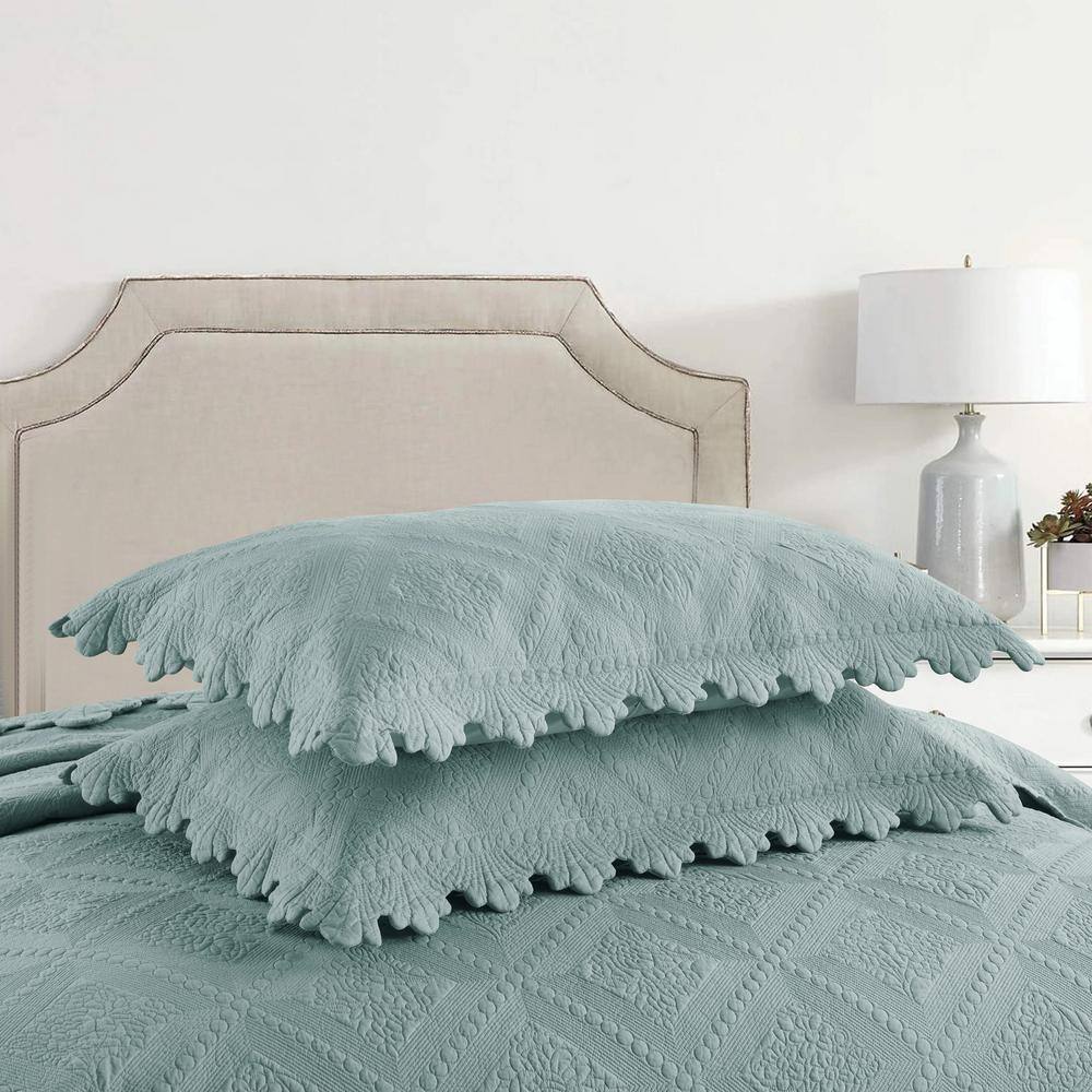 Aqua Green Cotton Reversible Queen Bedspread Set