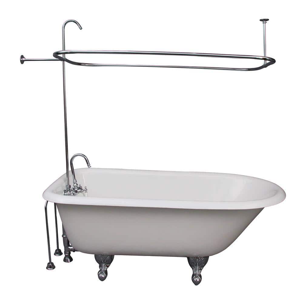 5 ft. Cast Iron Ball and Claw Feet Roll Top Tub in White with Polished Chro