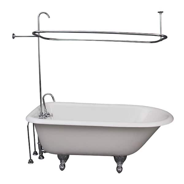 Barclay Products 5.6 ft. Cast Iron Ball and Claw Feet Roll Top Tub in White with Polished Chrome Accessories