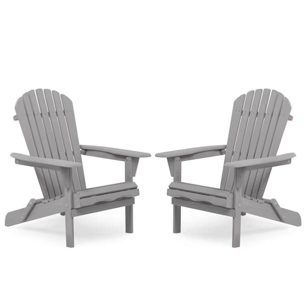 Angel Sar Gray Wooden Lounge Patio Chair Folding Adirondack Chair Set of 2
