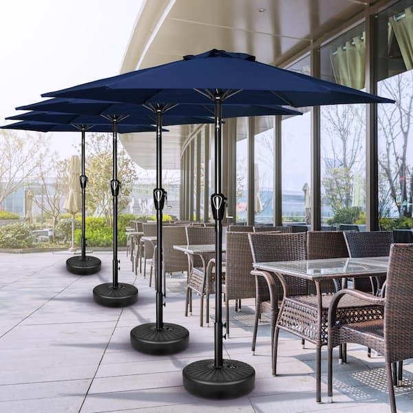 Unbranded 7.5 ft. Outdoor Patio Market Umbrella with Push Button Tilt/Crank, 6 Sturdy Ribs for Deck, Backyard, Pool, Dark Blue