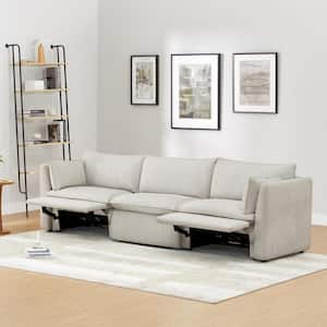 Luna 114 in. Light Grey 3-Piece Fabric Modern Modular Power Sofa with 2-Power footrests and Square Arm for Livingroom