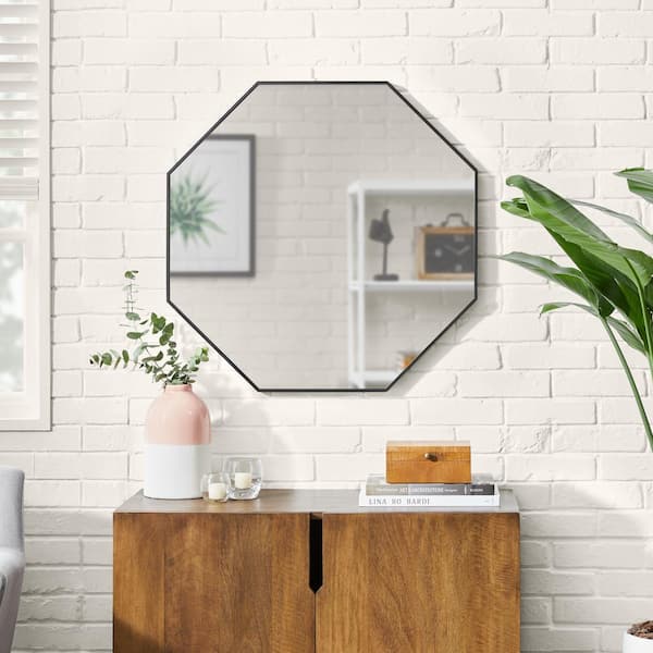 StyleWell Medium Modern Black Framed Octagon Mirror (27 in. W x 27 in. H)