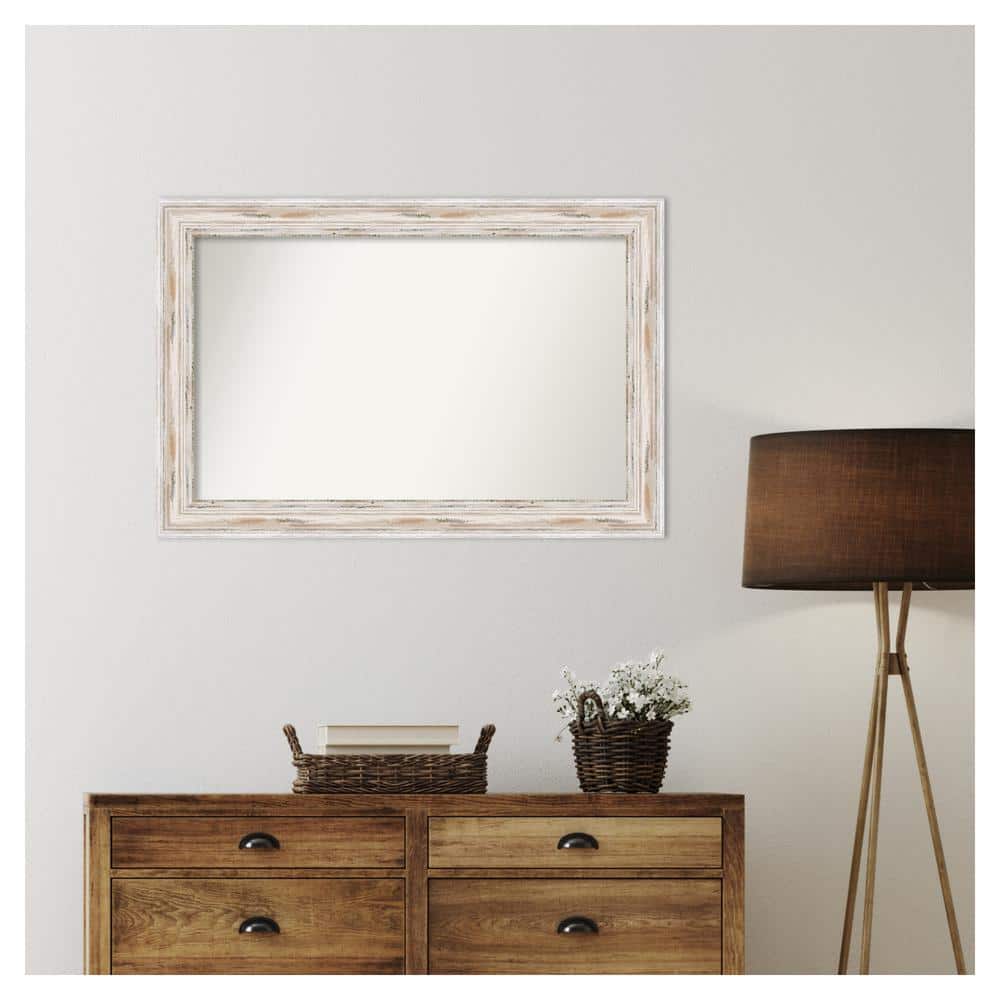 Alexandria White Wash Coastal Wood Framed Vanity Mirror