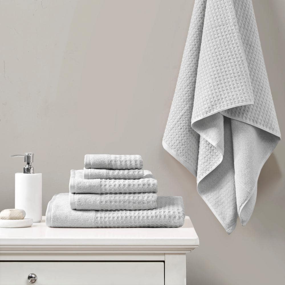 Gray Cotton Waffle Weave Hand Towel Set of Six