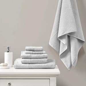 Spa Waffle 6-Piece Grey Cotton Jacquard Antimicrobial Towels Set