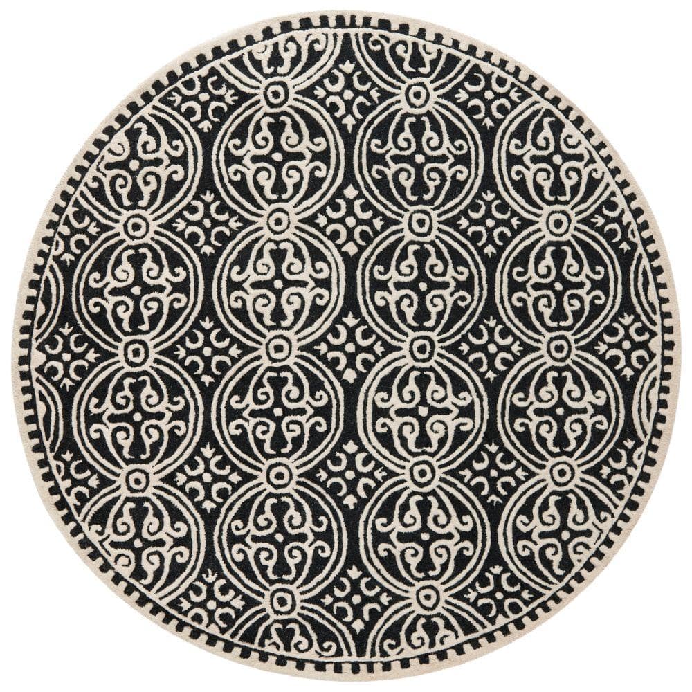 SAFAVIEH Cambridge Leslie Geometric Wool Area Rug  Black/Ivory  8ft Round