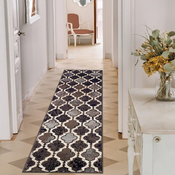 Viking Chocolate 2.6 ft. x 12 ft. Contemporary Trellis Non-Slip Runner Rug