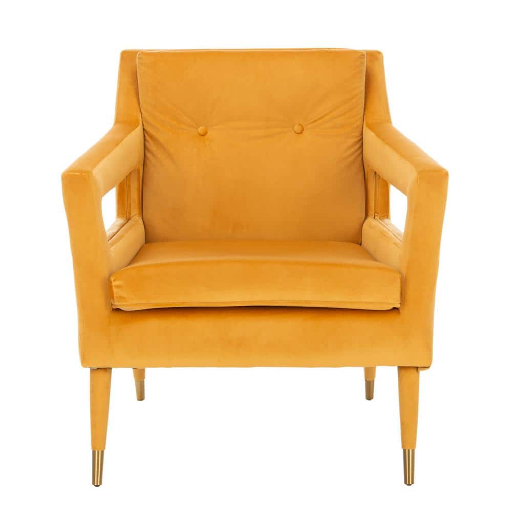 Marigold Velvet Transitional Accent Chair with Gold Leg Caps