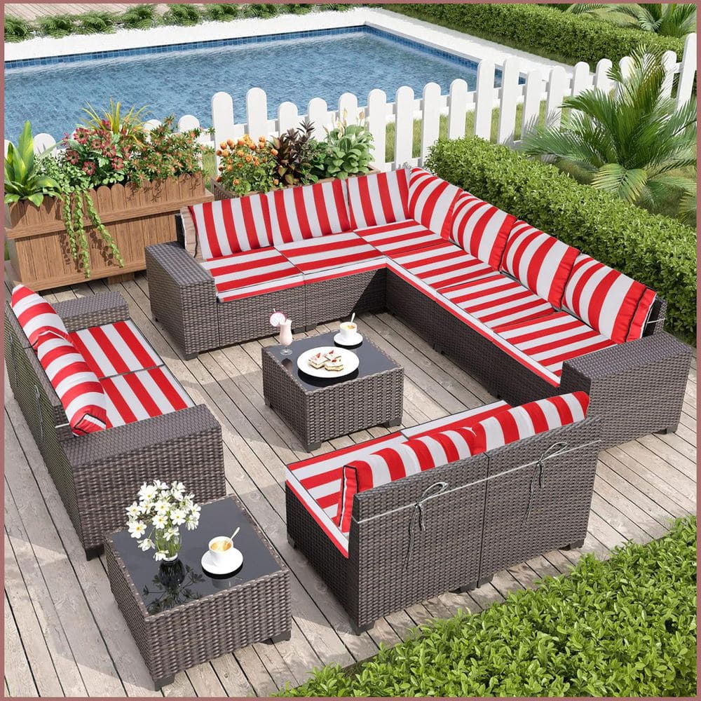 6 Seat Waterproof Outdoor Replacement Cushions, 102.4 x 47.2 x 13.7 in. 14-