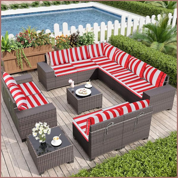 YLLN 6 Seat Waterproof Outdoor Replacement Cushions, 102.4 x 47.2 x 13.7 in. 14-Piece UV-Protection Patio Sectional Cushions