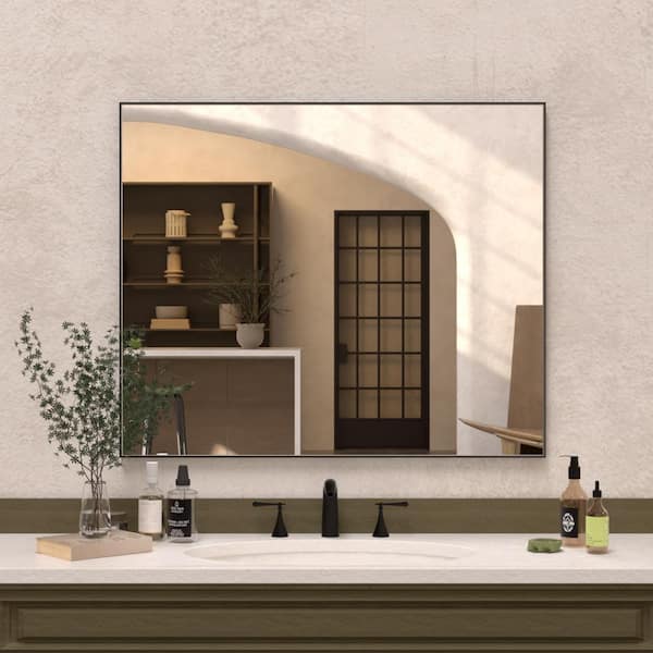 Sight 36 in. W x 30 in. H Rectangular Framed Wall Bathroom Vanity Mirror in Matte Black