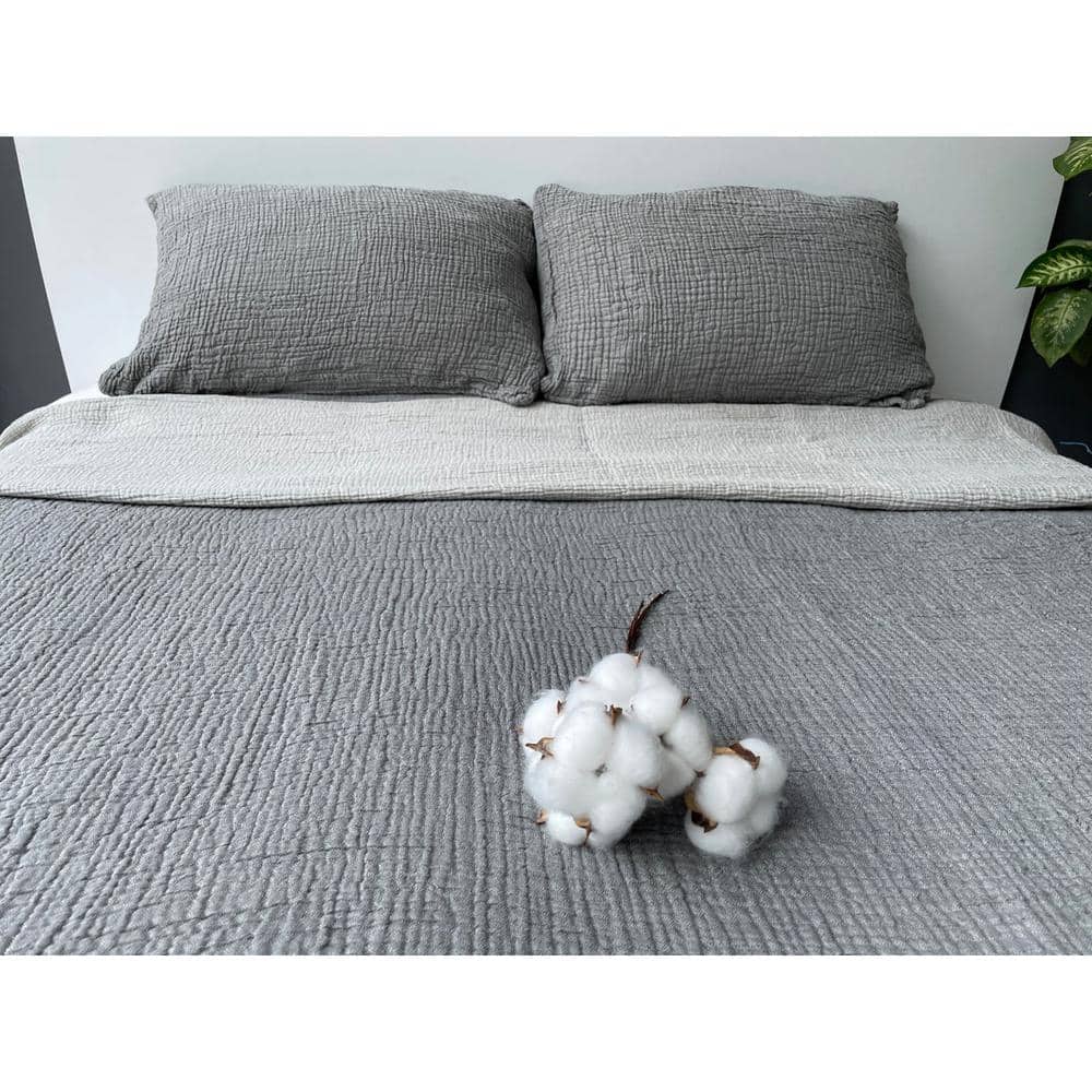 Anthracite Queen Reversible Organic Cotton Bedspread Set