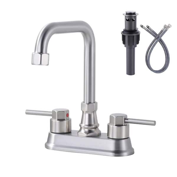 ARCORA 4 in. Centerset Double Handle High Arc Bathroom Faucet with Drain Kit Included in Brushed Nickel