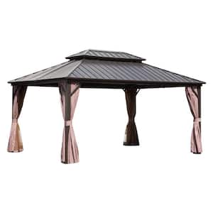 12 ft. x 16 ft. Metal Gazebo With Double Steel Roof, Mosquito Netting & Curtains