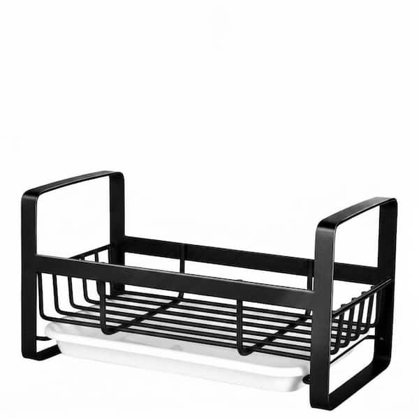 Kitchen Sink Caddy 4"W Black Stainless Steel Sponge Holder Removable Drip Tray Countertop or Adhesive Mount