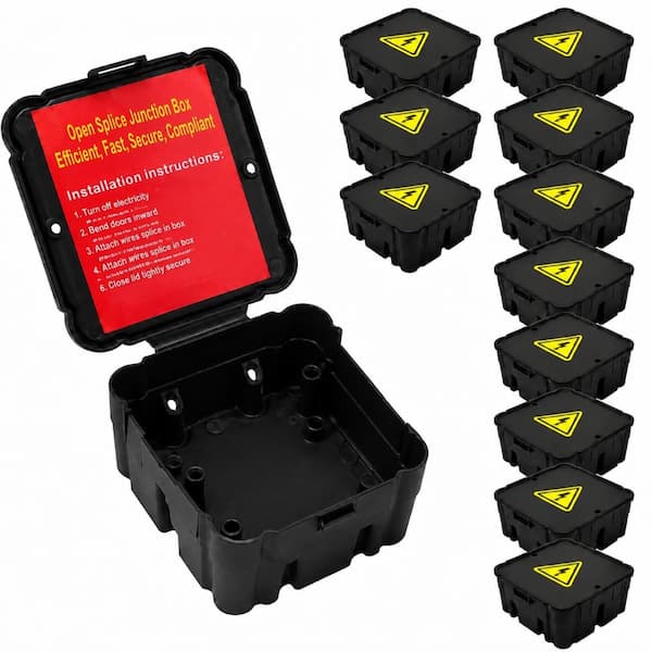 Black Open Splice Junction Box 11.54 x 8.86 x 4.49 in Plastic 12-Pack for Electrical Wire Connections
